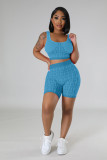 Women's elastic knitted printed suit sports vest two-piece set