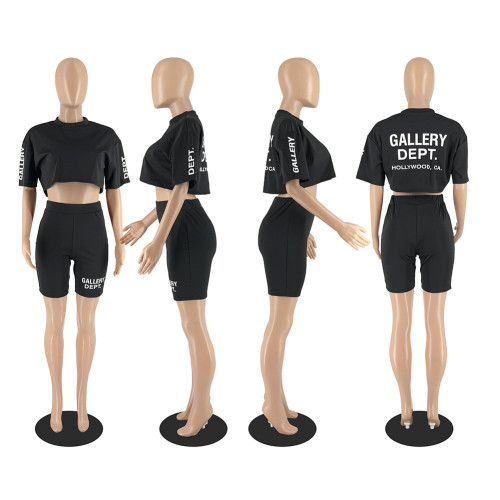 Fashion Letter Offset Crewneck Short Sleeve Shorts Set