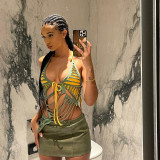 Solid casual backless sleeveless neck strap burnt flower slimming top