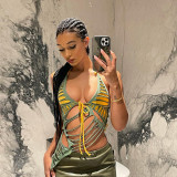 Solid casual backless sleeveless neck strap burnt flower slimming top