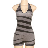 Women's Fashion Contrast Color Sexy Open Back Neck Slim Fit Dress