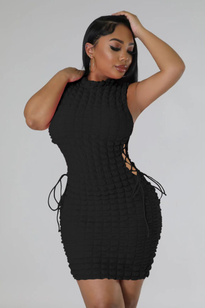 Women's Fashion Sexy Temperament Side Waist Lace Up and Lining Dress