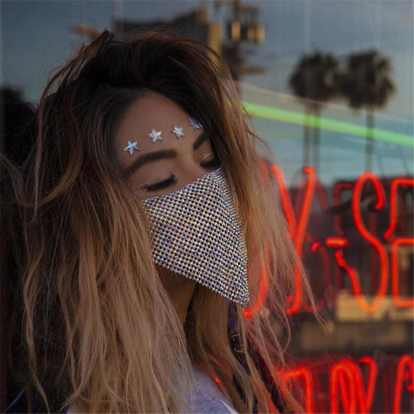 Rhinestone mask with diamond triangle mask Night club mask Flash diamond jewelry mask
