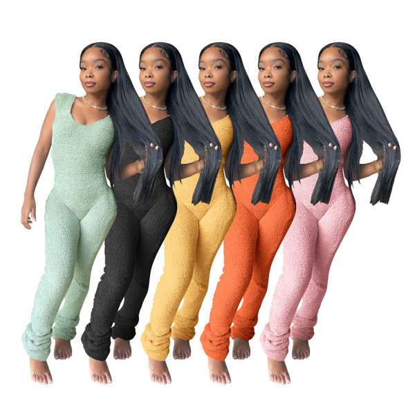 Fashion Rice Fleece Comfortable Sleeveless Stacked Pants Jumpsuit