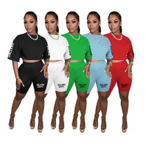 Fashion Letter Offset Crewneck Short Sleeve Shorts Set