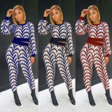 Fashion Casual Pants Long Sleeve Contrast Print Two Piece Set
