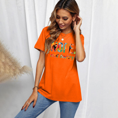 Simple Casual T-shirt Round Neck Pullover Short Sleeve Top