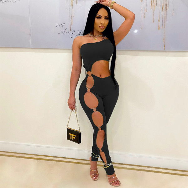 Off shoulder sexy skinny casual jumpsuit