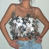 Hollow out glittering beaded pentagonal star pendant skirt