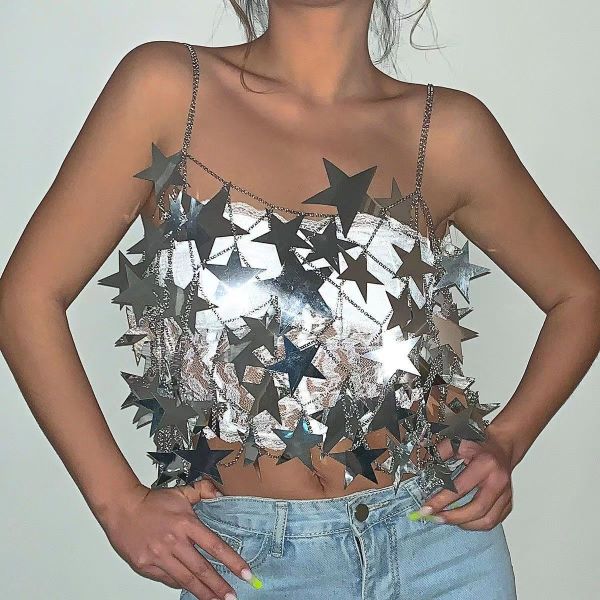 Hollow out glittering beaded pentagonal star pendant skirt