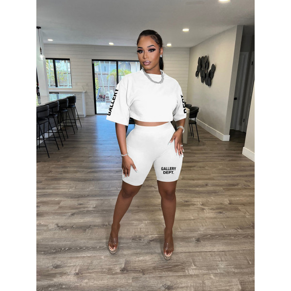 Fashion Letter Offset Crewneck Short Sleeve Shorts Set