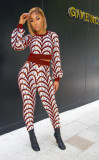 Fashion Casual Pants Long Sleeve Contrast Print Two Piece Set
