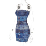 Fashion Print Personalized Slim Fit Open Back Bra Wrap Hip Dress