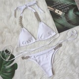 Bandage Cross Bikini Solid Metallic Diamond Swimwear Sexy Women's Swimwear