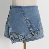 Design Sense Solid Color Panel Shorts Fashion High Waist Irregular Jeans