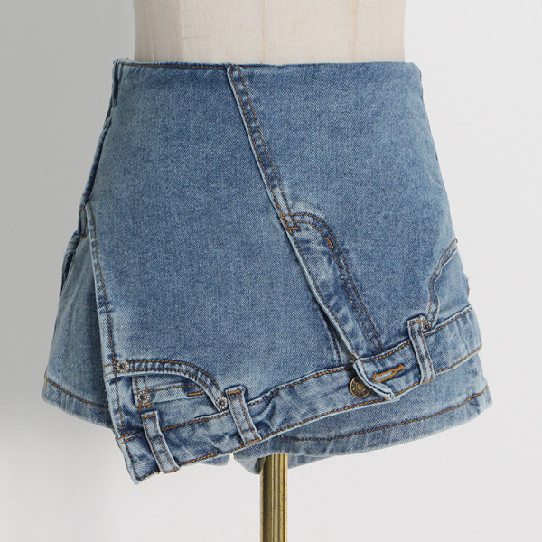 Design Sense Solid Color Panel Shorts Fashion High Waist Irregular Jeans