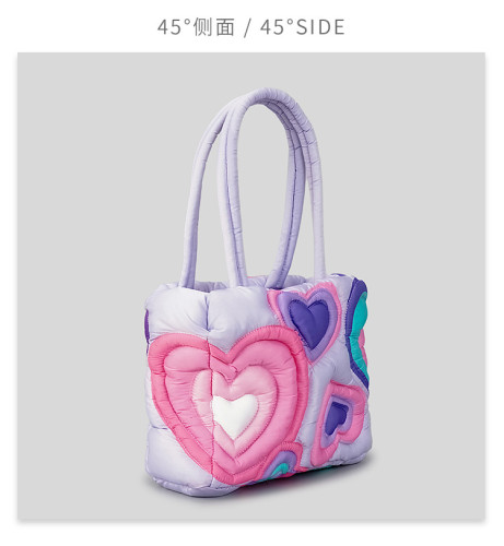 Down Tote Bag Women's Large Capacity Love Quilted Shoulder Bag Makaron Handbag