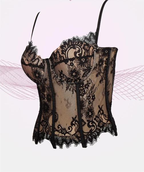 Thin fishbone suspender with waistband, sexy lace bottom vest, no bra, can be worn over a spicy girl mesh blouse