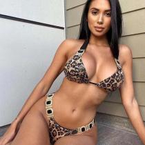 Holiday sexy leopard print diamond low waist gathered split swimsuit Holiday sexy leopard print diamond low waist gathered split swimsuit