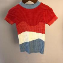 Contrast Crew Neck Contrast Slim Fit Short Sleeve Knit Top Contrast Crew Neck Contrast Slim Fit Short Sleeve Knit Top