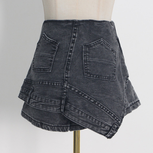 Design Sense Solid Color Panel Shorts Fashion High Waist Irregular Jeans