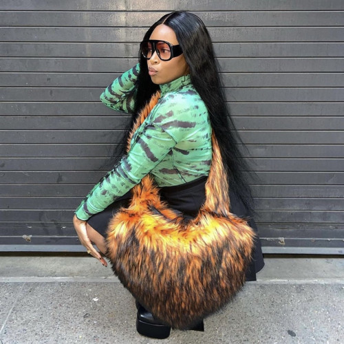 Crossbody Love Bag Imitation Raccoon Dog Fur Grass Plush Large Capacity Shell Bag