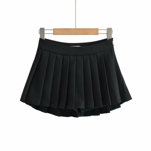 Women's fashion solid color front short back long anti glare pleated short skirt skirt skirt