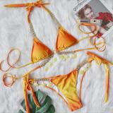 Sexy Swimwear Printing Gradually Changing Metallic Crystal Diamond Accessories Women's Split Swimwear