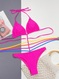 Split Swimwear Colorful Stripes Sexy Hanging Neck Bikini
