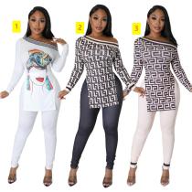 Fashion Loose Round Neck Split Top Slim Fit Pencil Pants 2 Piece Set Fashion Loose Round Neck Split Top Slim Fit Pencil Pants 2 Piece Set