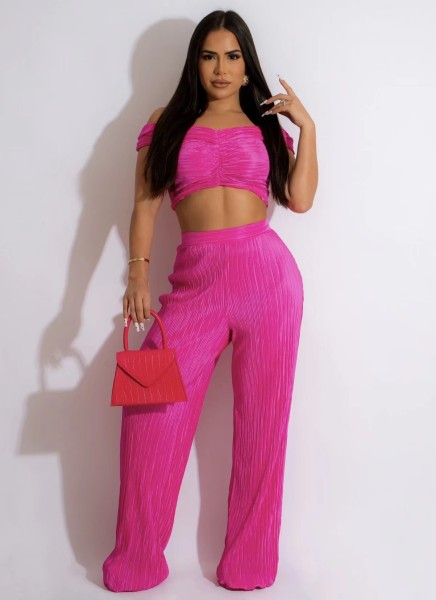 Fashion casual two-piece shoulder wrap chest wide leg set