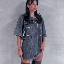 Casual Crew Neck Fashion Cross Print Short Sleeve T-shirt Top