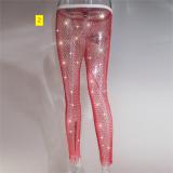 Women's Tight Waist Slim Mesh Flash Diamond Pants