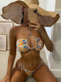 Sexy printed bikini cut-out halter swimsuit