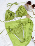 Three Piece Bikini Solid Color Sexy Women Split Swimwear Triangle Wrap Swimwear