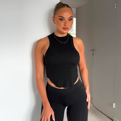Solid Color Open Umbilical Sleeveless Slim Fit Sports Tank Top