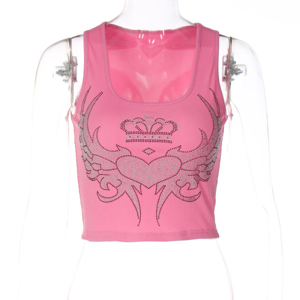 Fashion sexy U-neck hot diamond slim fitting vest