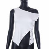 Solid Sleeveless One Shoulder Fashion Irregular Split Women's Top