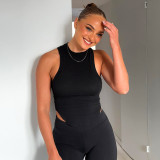 Solid Color Open Umbilical Sleeveless Slim Fit Sports Tank Top