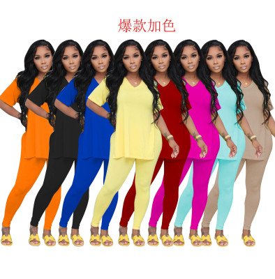 Fashion casual split pants short sleeve spring/summer two-piece set