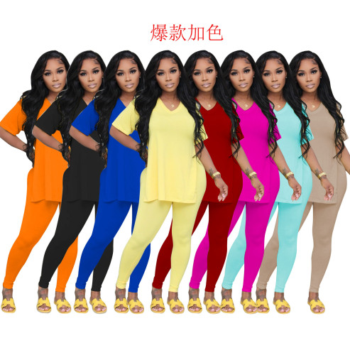 Fashion casual split pants short sleeve spring/summer two-piece set