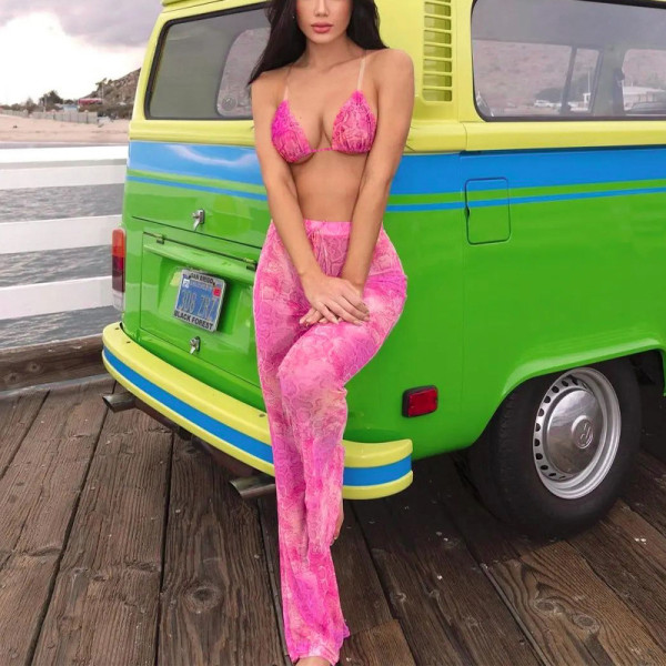Sexy Wrapped Chest Flare Pants Print Pants Two Piece Set