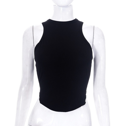 Solid Color Open Umbilical Sleeveless Slim Fit Sports Tank Top