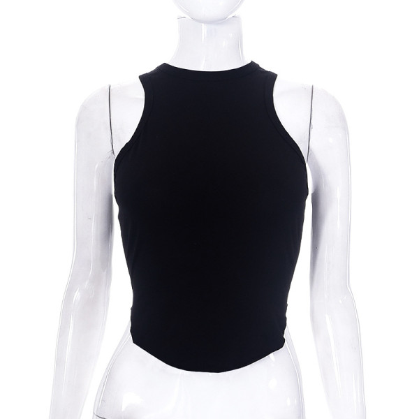 Solid Color Open Umbilical Sleeveless Slim Fit Sports Tank Top