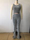 Knitted Stripe Sexy Tank Top Slim Fit Pants Set Two Piece Set