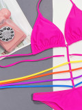 Split Swimwear Colorful Stripes Sexy Hanging Neck Bikini