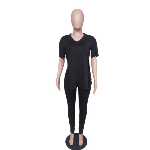 Fashion casual split pants short sleeve spring/summer two-piece set