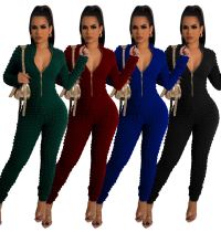 Women's winter solid color zippered collar foam cloth jumpsuit
