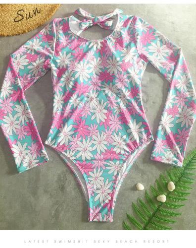 Swimwear Printed Open Back One Piece Conservative Swimwear Women's Swimwear