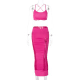 Fashion sexy bra top slim cut out skirt set